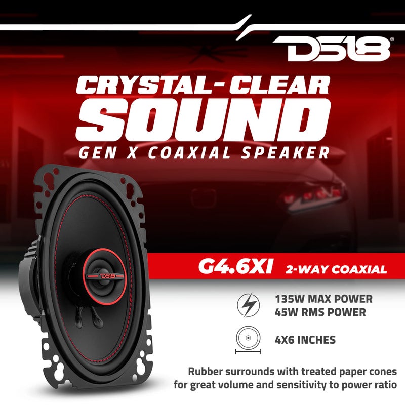 DS18 GEN-X4.6 Coaxial Speaker - 4x6, 2-Way, 135W Max, 45W RMS, Black Paper Cone, Mylar Dome Tweeter, 4 Ohms - Clarity Unparalled by Other Speakers in Their Class (2 Speakers) - Image 2